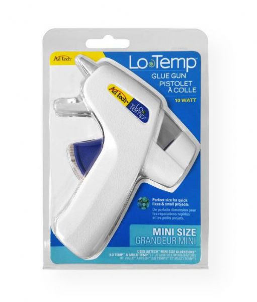 Ad Tech AT0440 Lo Temp Mini Glue Gun; The mini glue gun is the perfect size for craft and home decor projects requiring less glue volume - great for quick fixes and light duty use; The 10-watt mini guns use .28