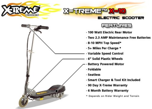 X-Treme X-10 Electric Scooter, Blue, 100 Watt Electric rear Motor, Two